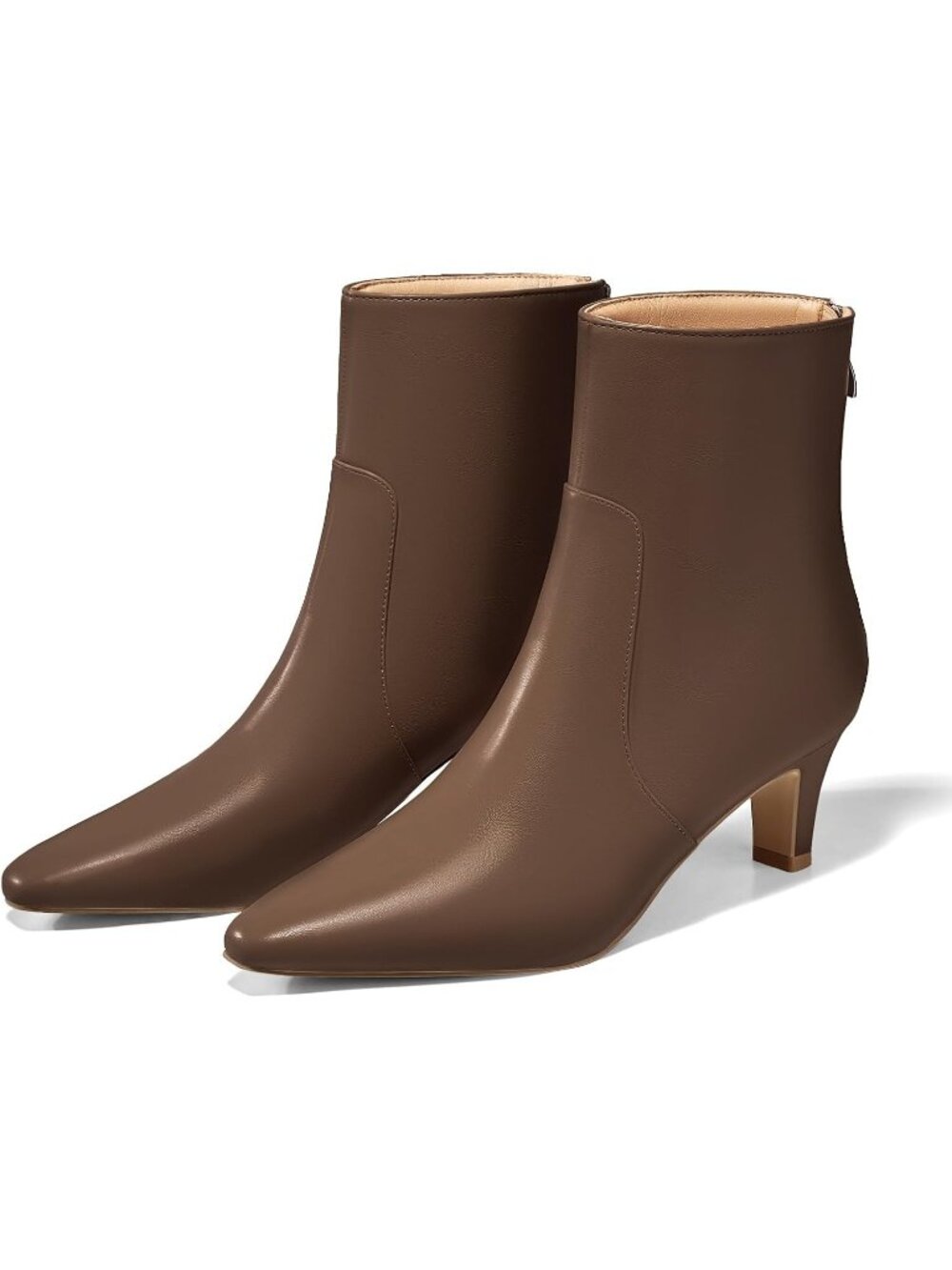 🆕Women's Chocolate Leather Kitten Heel Boots Pointed Toe Ankle Dress Shoes
